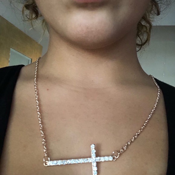 BOGO!! Rose Gold Rhinestone Cross Necklace - Picture 4 of 5
